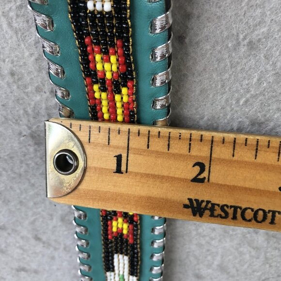 Enterprises Beaded Leather Belt Womens Medium Turquoise Western Buckle USA 408 - Picture 7 of 16